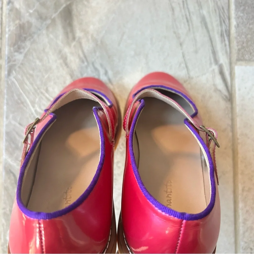 EUC Elephantito Girls Patent Leather Pink & Purple Mary Jane, Size 35 EU Or 4 US